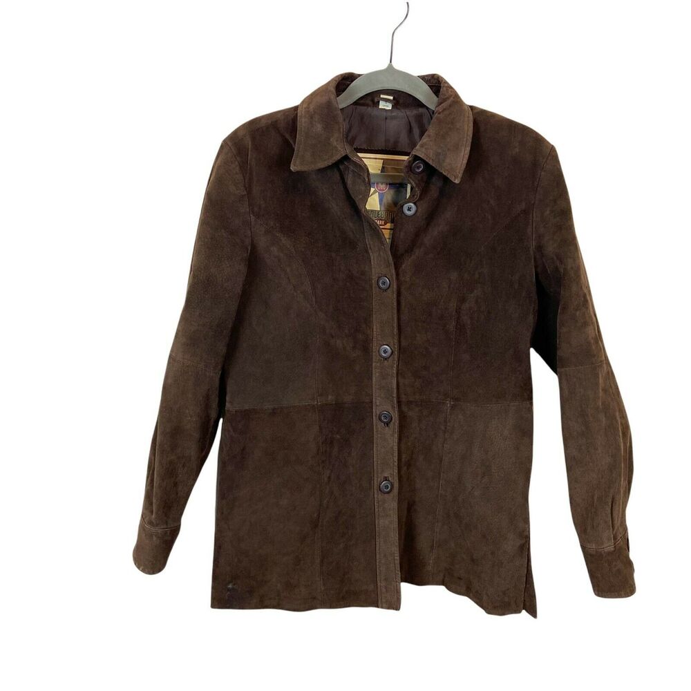 Suede Shirt Jacket Shacket Vintage Middle Brook Retro Women's Brown Size Medium